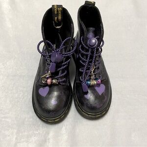 Dr. Martens girls made in England Black Boots with Purple Accents charms